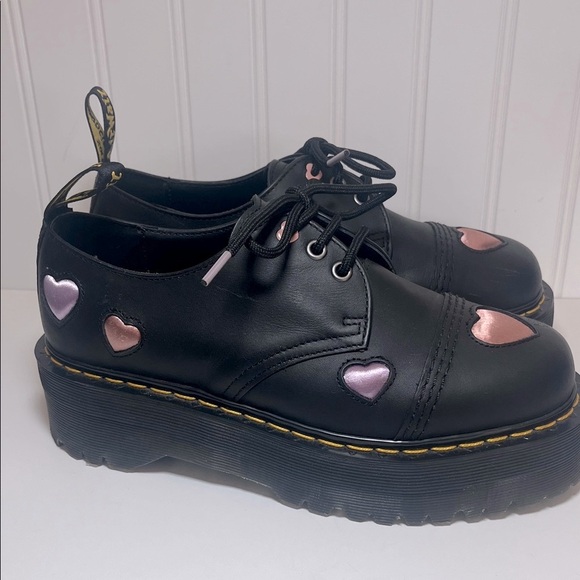 Dr. Martens 1461 Quad Heart Platform Shoes with Pink Heart Accents - Picture 4 of 14